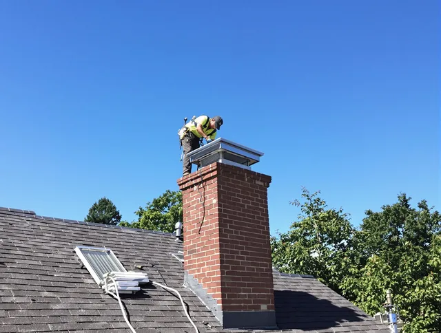 San Clemente Chimney Sweep technician measuring a chimney cap in San Clemente, CA