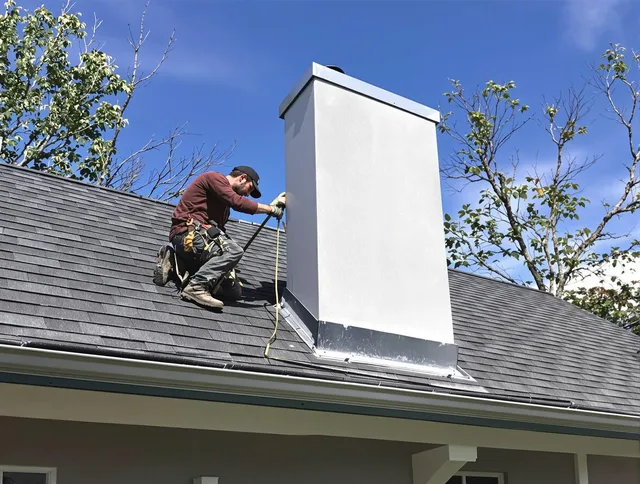 San Clemente Chimney Sweep team member finishing chimney construction in San Clemente, CA