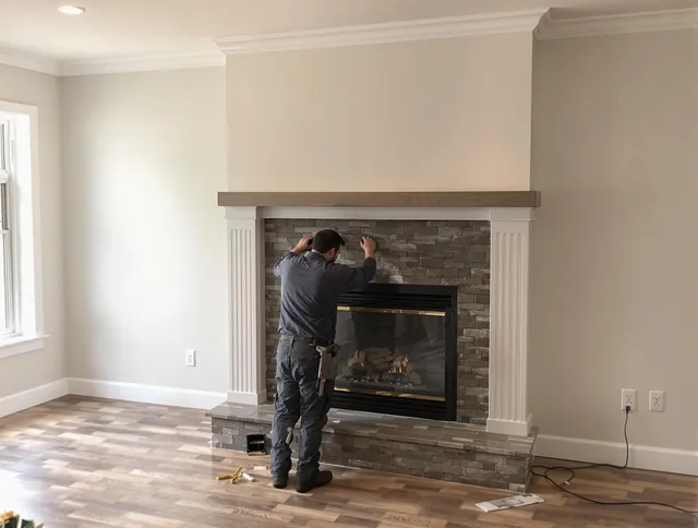 San Clemente Chimney Sweep finishing a custom fireplace install in San Clemente, CA